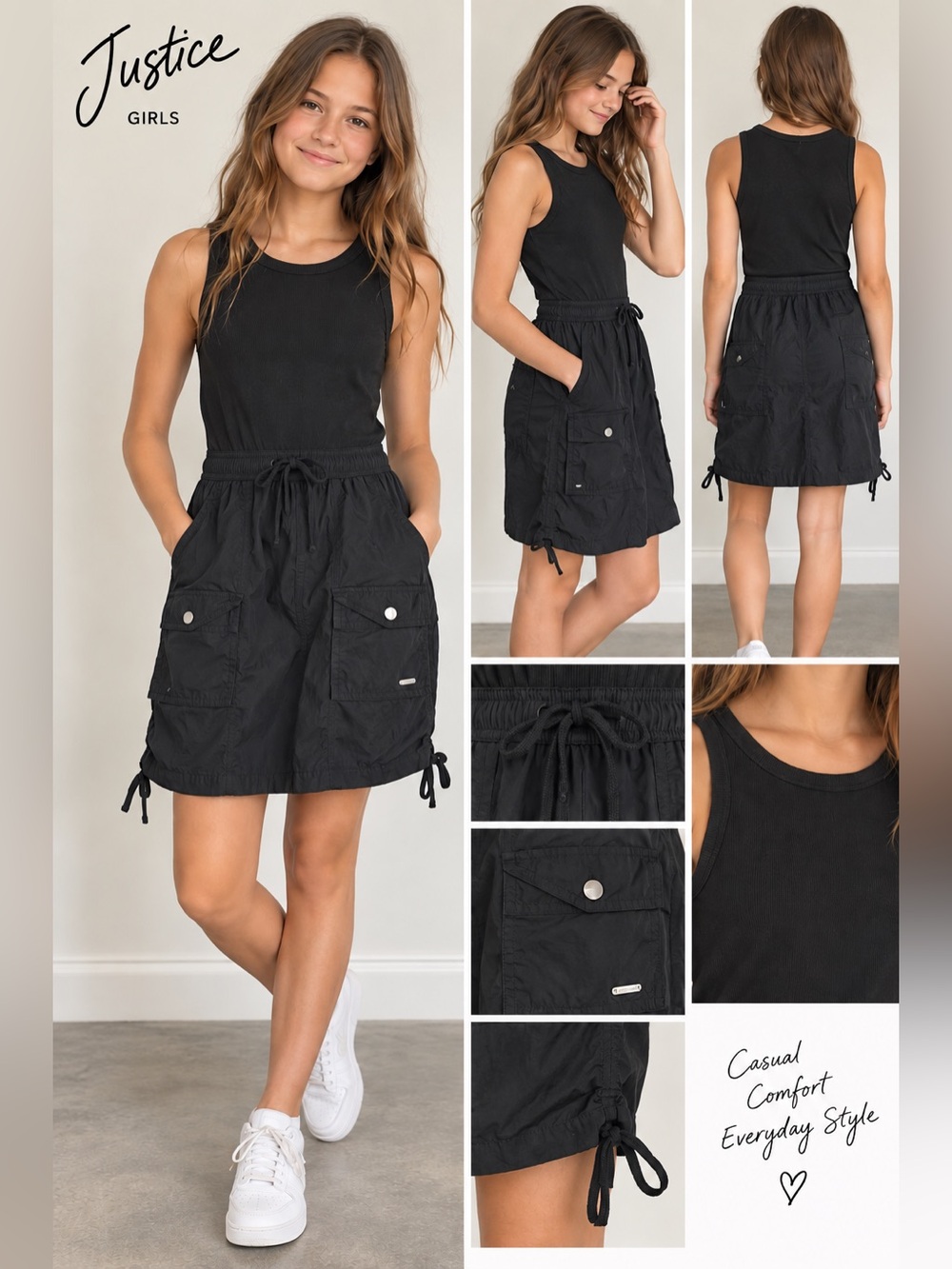 KIDS Justice Black Sleeveless Dress XL 16-18 (Girls) NWT Adjustable Hem
